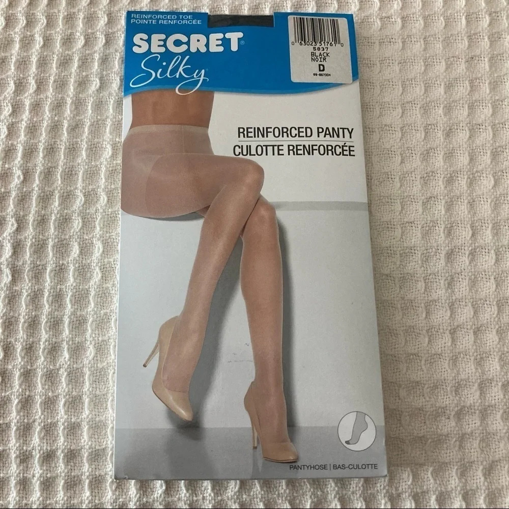 SECRET SILKY Sz D Reinforced Panty Reinforced Toe  Pantyhose NWT
